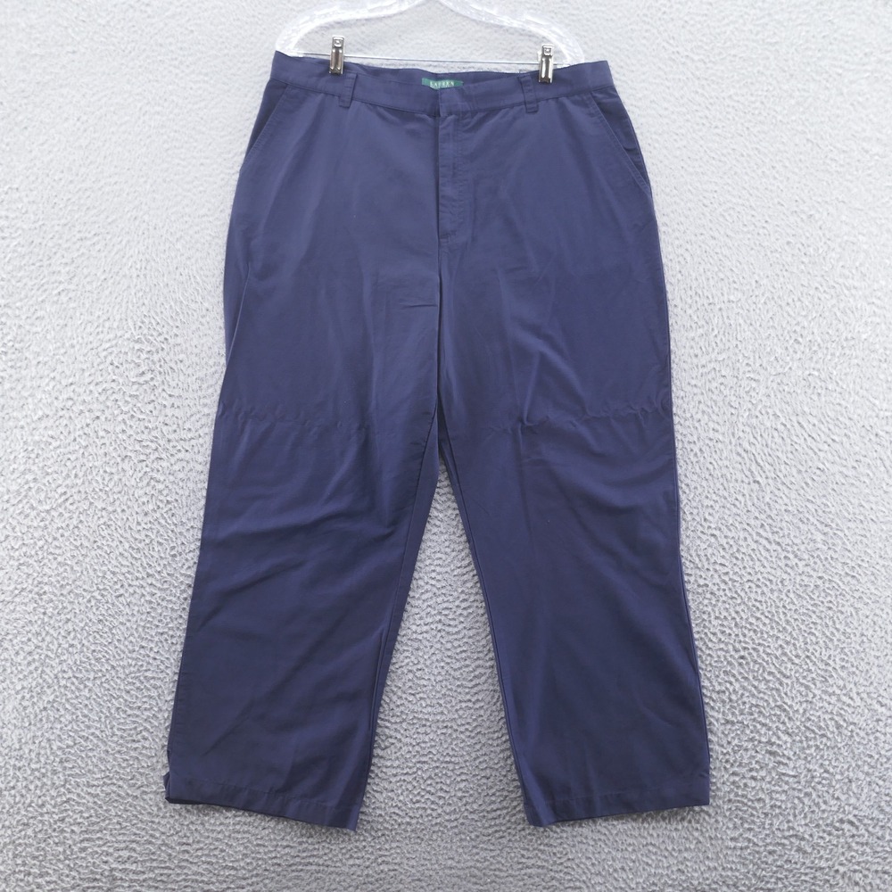 Lauren Ralph Lauren Womens Straight Ripstop Ankle Pants 16 Navy Blue Nylon NEW